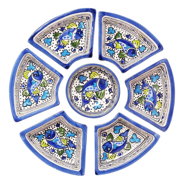 Blue Fish Hand Painted Ceramic Tapas Chip & Dip Taco Server Platter ...